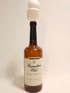 Canadian Club Whisky Bottle with White Vacuum Pump Stopper Brown Glass PREMIUM